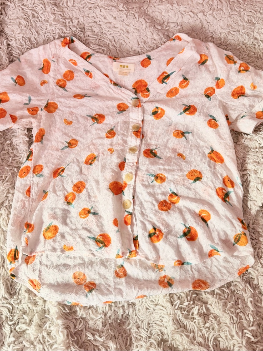 Maeve White Button-Down Shirt with Orange Fruit Print